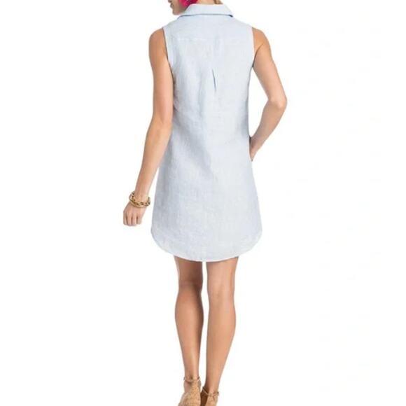Vineyard Vines Tiny Breeze Linen Shirt Dress 8 Blue White Striped Pockets - Picture 9 of 9